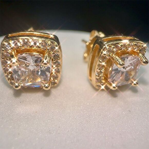 Fashion Jewelry Jewelry - Fashion Jewelry Gold Plated Cushion Cut CZ Stud Earrings Screw Back